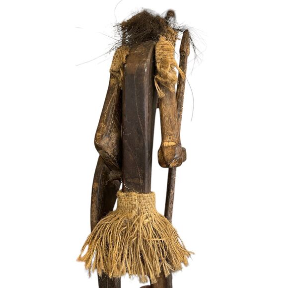 Wood Warrior Tribal Sculpture Statue of Native Man African Hand Carved 23 in - Picture 7 of 12